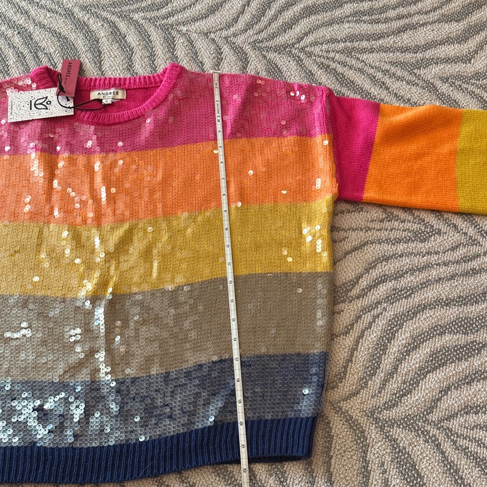 Colorful Striped Sequin Front Sweater - Picture 6 of 9